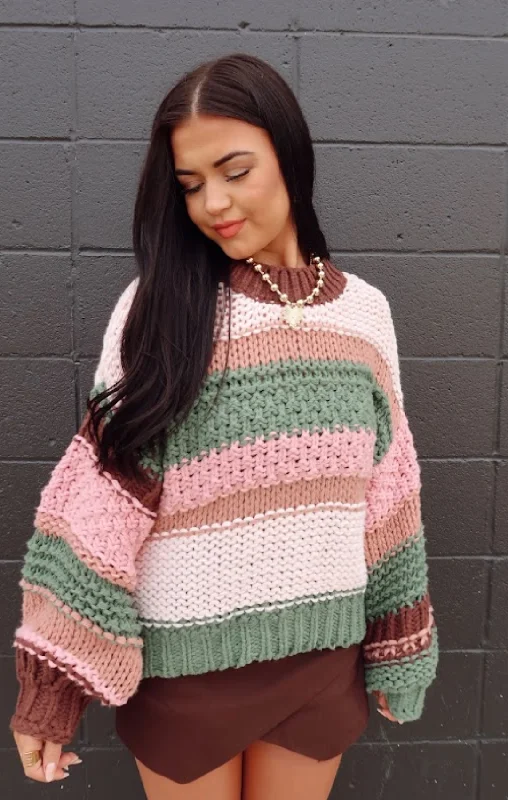 Color Block Striped Chunky Sweater