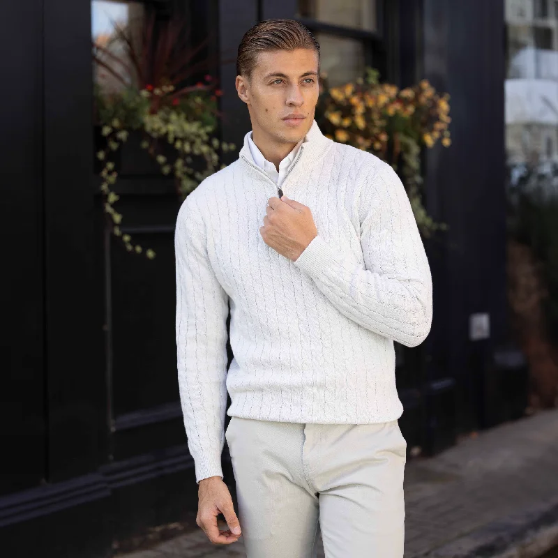 Cream Kensington Cable Knit Quarter Zip Sweater