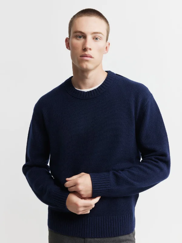 Mens Cashmere Relaxed Crew - Navy