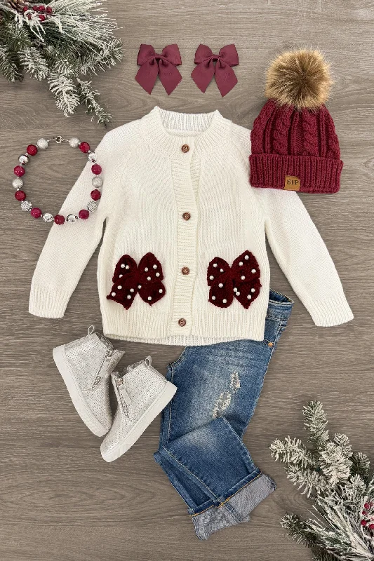 Cream Bow Sweater Cardigan