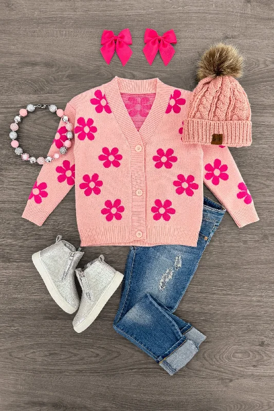 Pink Flower Sweater Cardigan