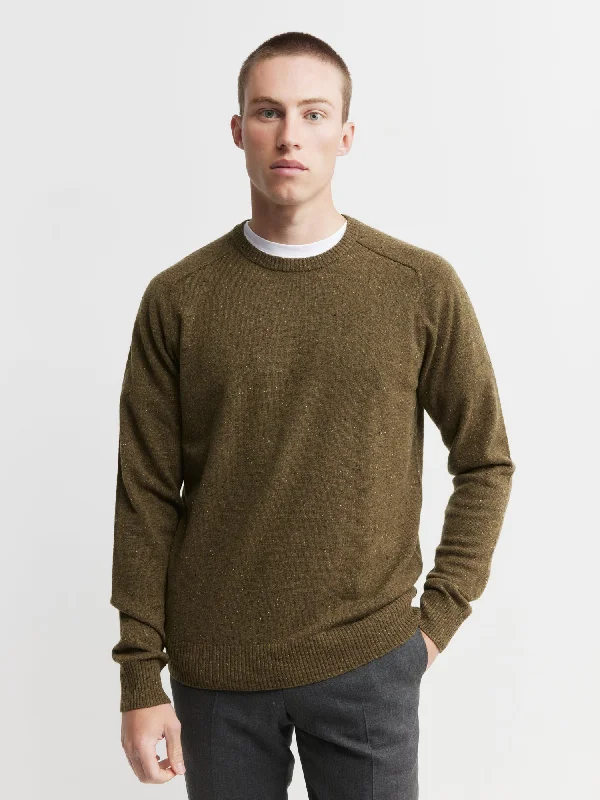 Mens Cashmere Saddle Crew - Moss