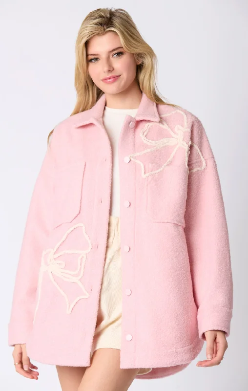 Soft Cord Bow Embellished Shacket