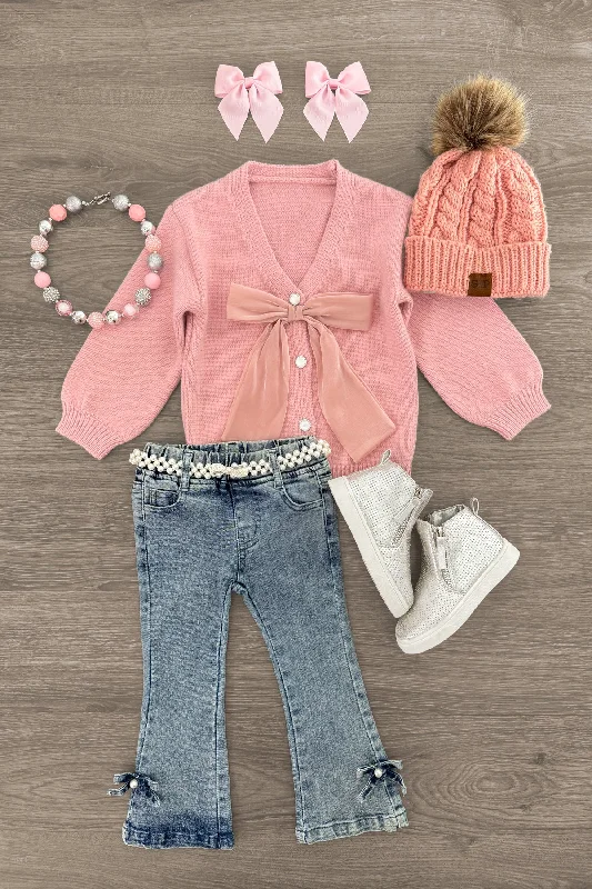 Pink Bow Sweater Cardigan