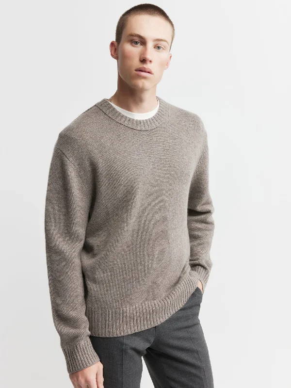 Mens Cashmere Relaxed Crew - Walnut