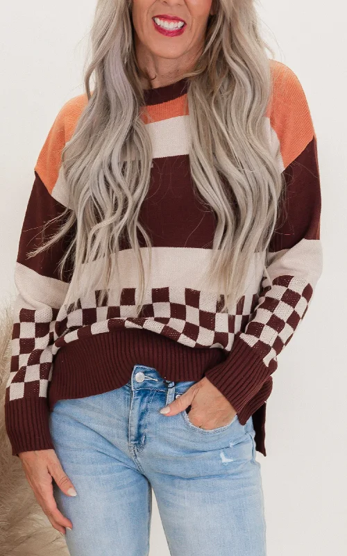 Check & Stripe Oversized Sweater Top - Final Sale