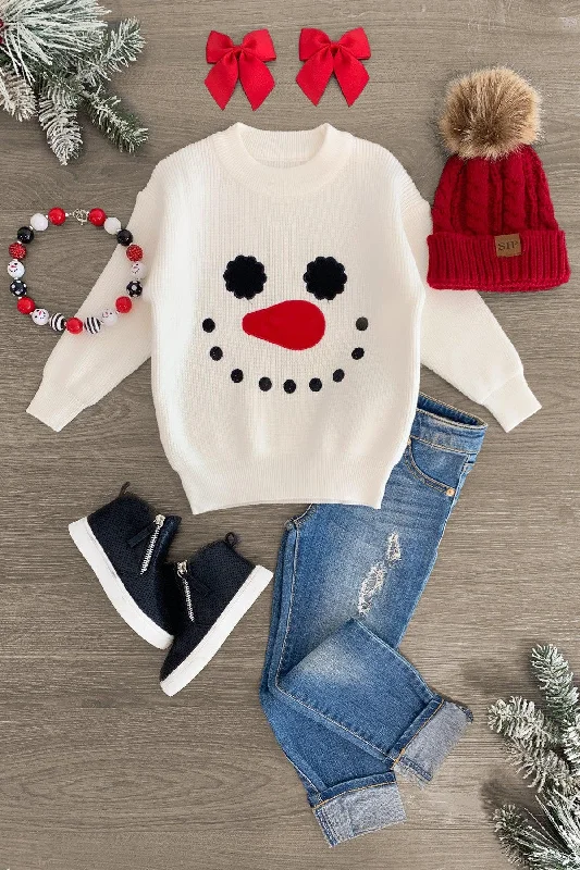 Cream Smiley Snowman Sweater