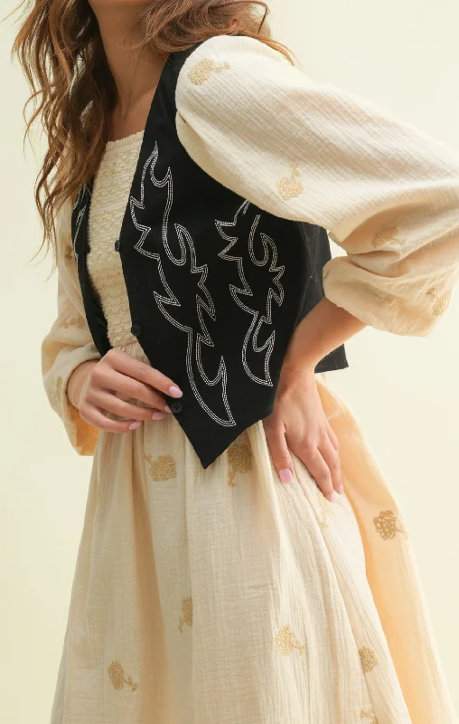 Denim Western Embroidered Vest