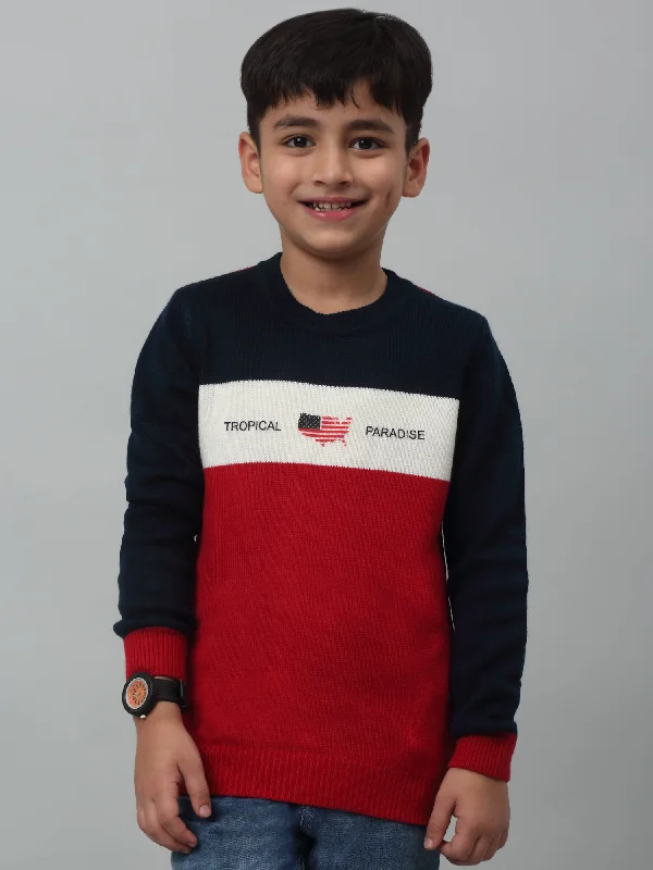 Boys Casual Red Full Sleeve Pullover Sweater