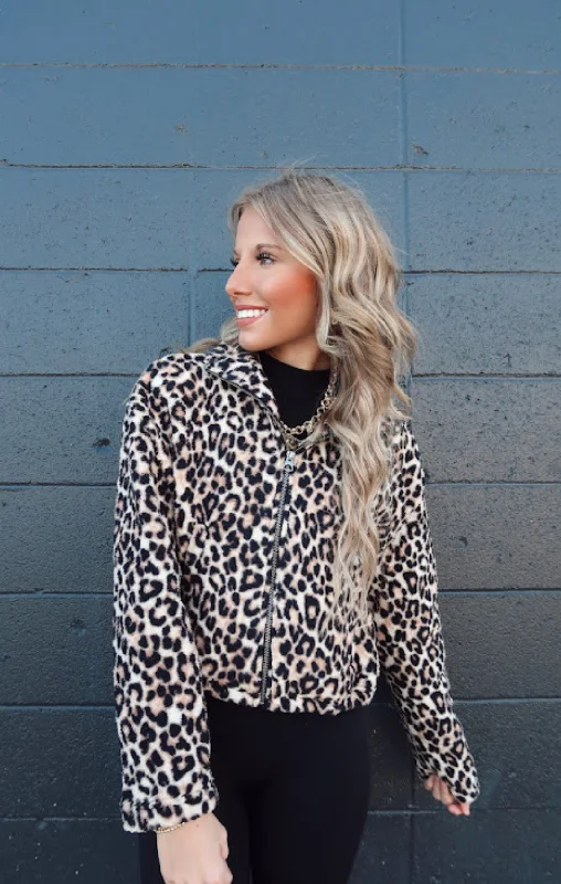 Mock Neck Animal Print Jacket