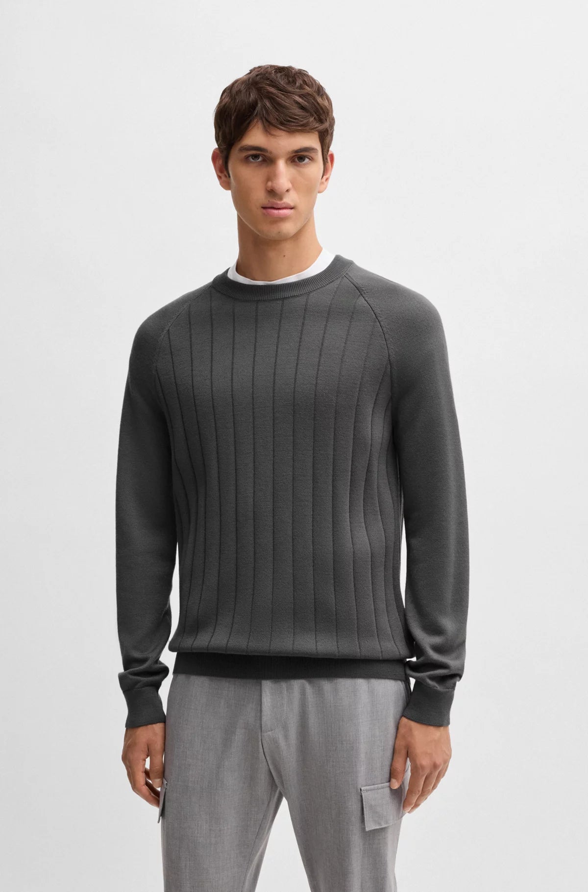 Belugo Wool-Blend Regular Fit Sweater with Stripe Knit 50531162