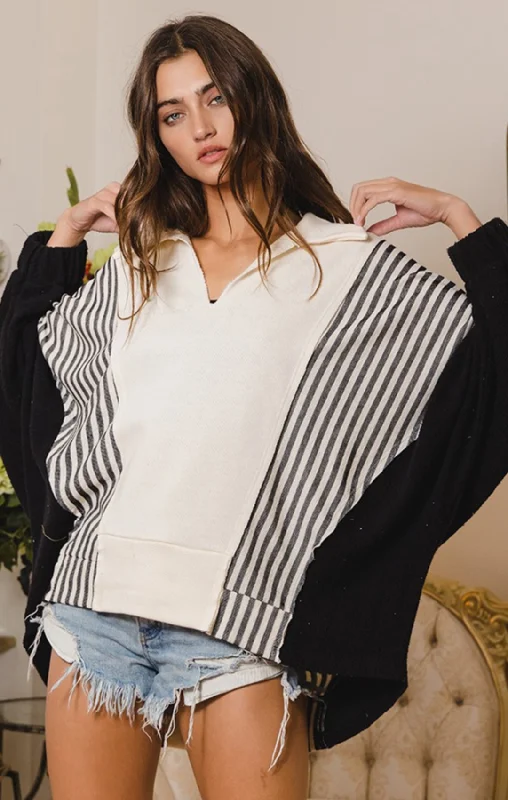 Stripe V-Neck Contrast Top