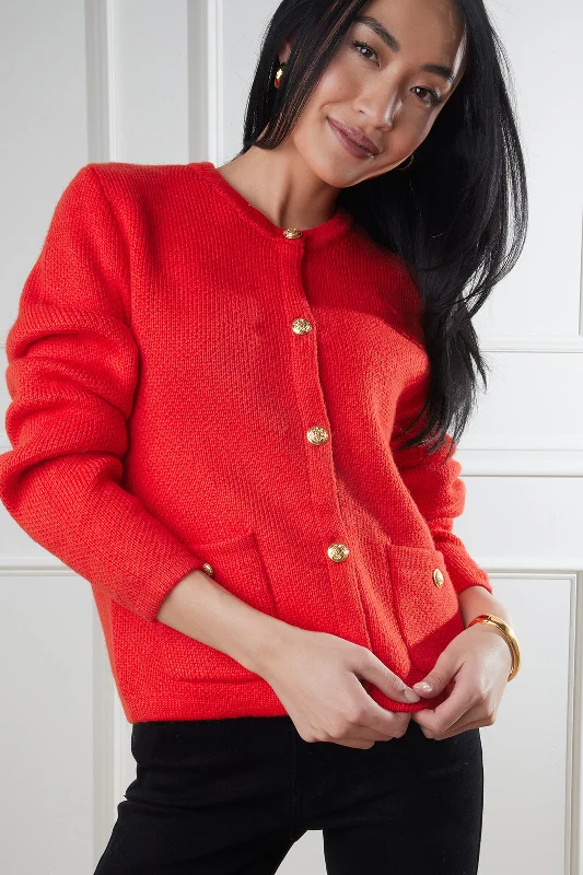 Rachel Button Up Knit Cardigan in Red