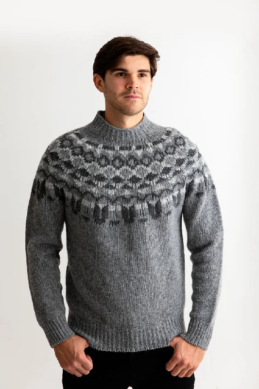 Mens Fair isle Brodgar Yoke Jumper - Grey