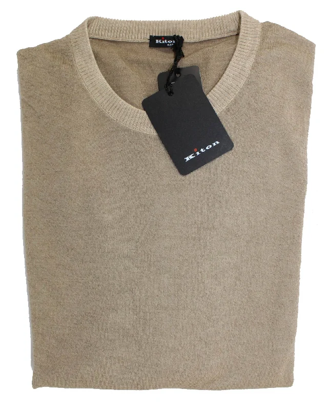 Kiton Cashmere Silk Sweater Beige Crewneck M / EUR 50 SALE