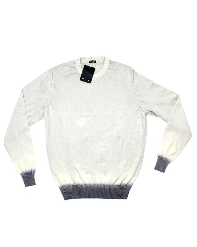 Kiton Sweater White Gray Cashmere Silk Crewneck - EUR 50/ M