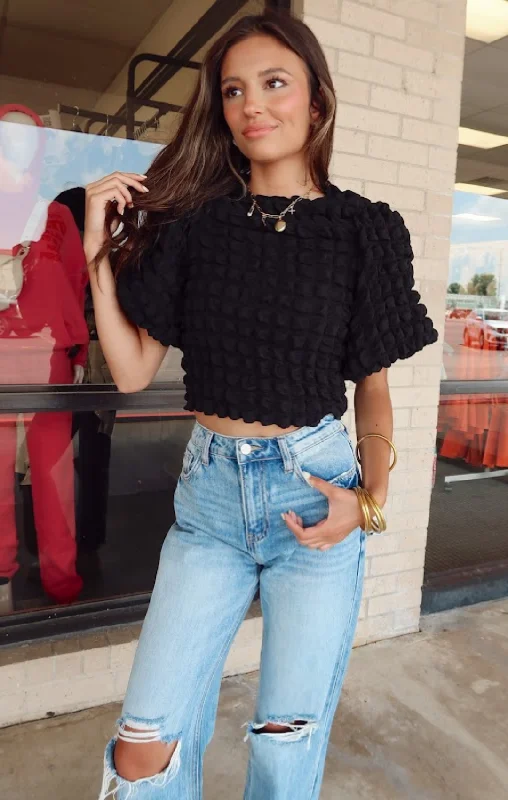 Texture Fabric Balloon Sleeve Blouse