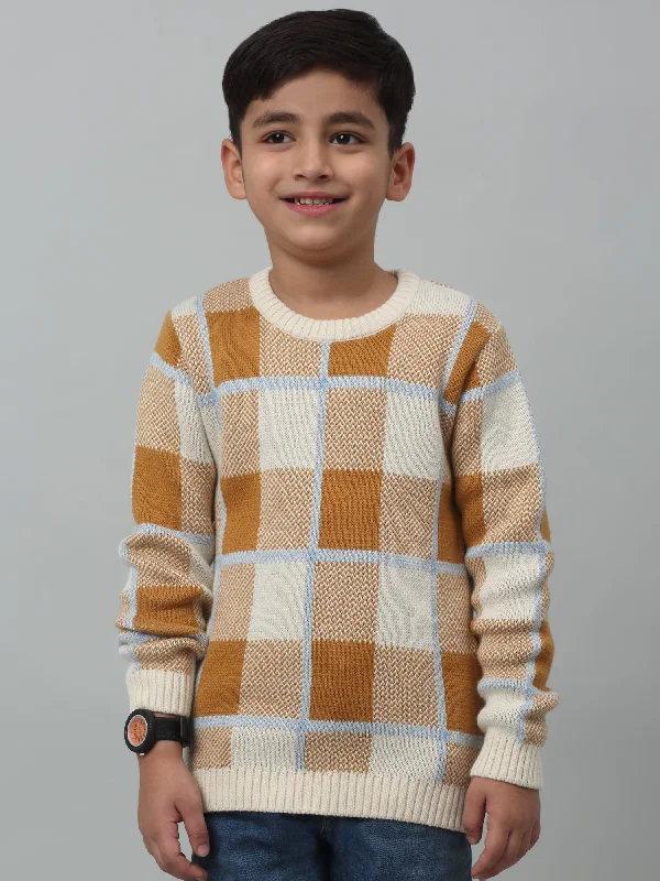 Boys Casual Brown Full Sleeve Pullover Sweater