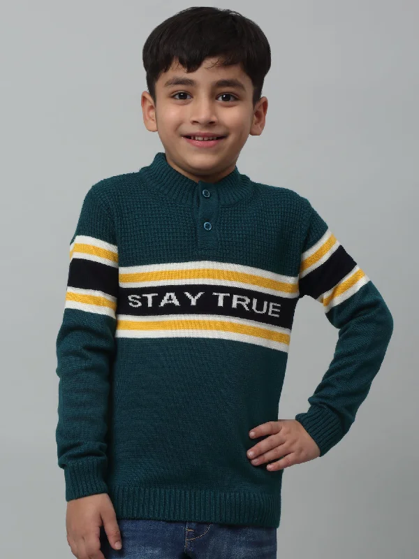 Boys Casual Green Full Sleeve Pullover Sweater