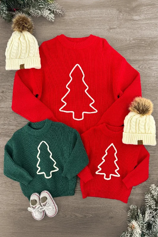 Mom & Kid - Red & Green Christmas Tree Knit Sweater