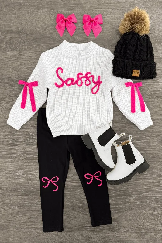 "Sassy" White Knit Sweater Legging Set