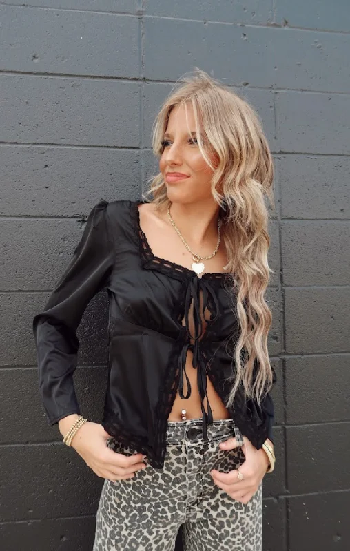 Lace Satin Tie Top