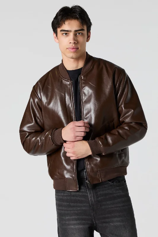 Faux Leather Bomber Jacket