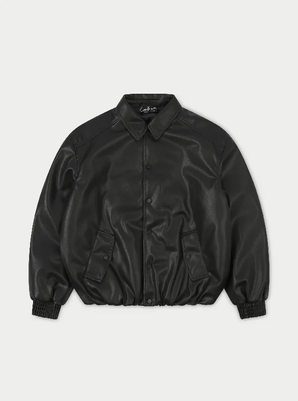 FAUX LEATHER BOMBER - BLACK