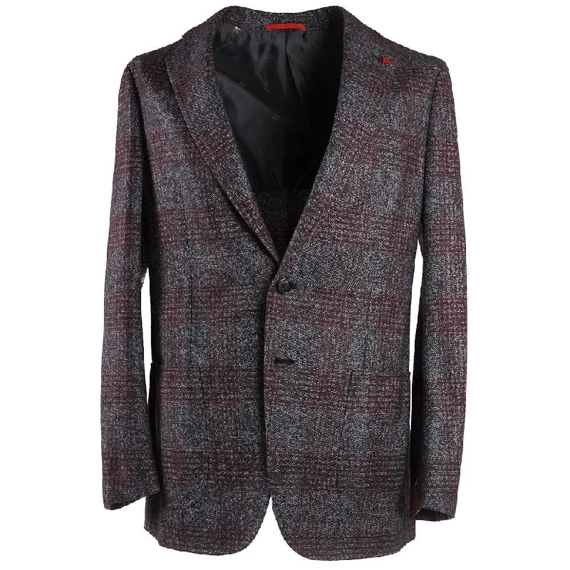 Isaia Gray-Burgundy Check Wool Sport Coat