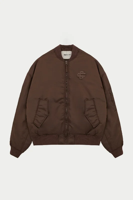 OVERSIZED EMBLEM BOMBER JACKET - BROWN