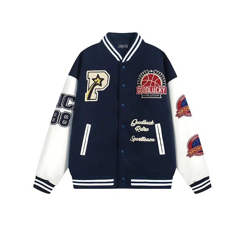 Retro Embroidered Letter Baseball Jackets