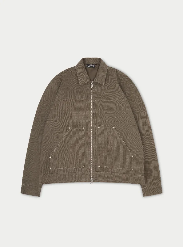 TWILL RIVET DETAIL CARPENTER JACKET - BROWN