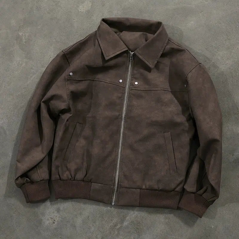 Vintage Lapel Suede Leather Jacket