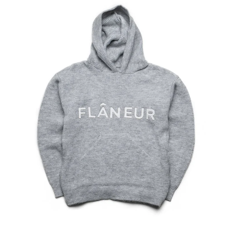 Flaneur Knitted Logo Hoodie - Grey