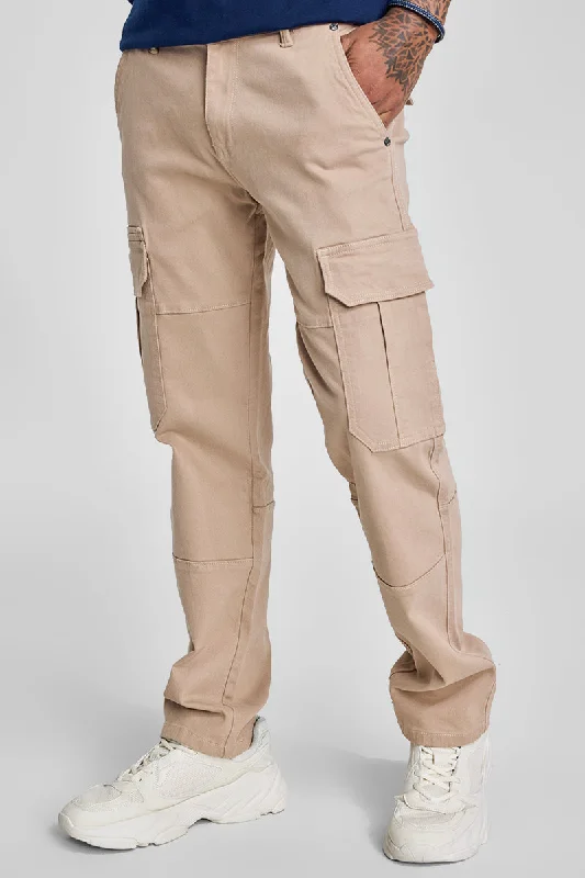 Beige Slim Fit Cargo Jeans