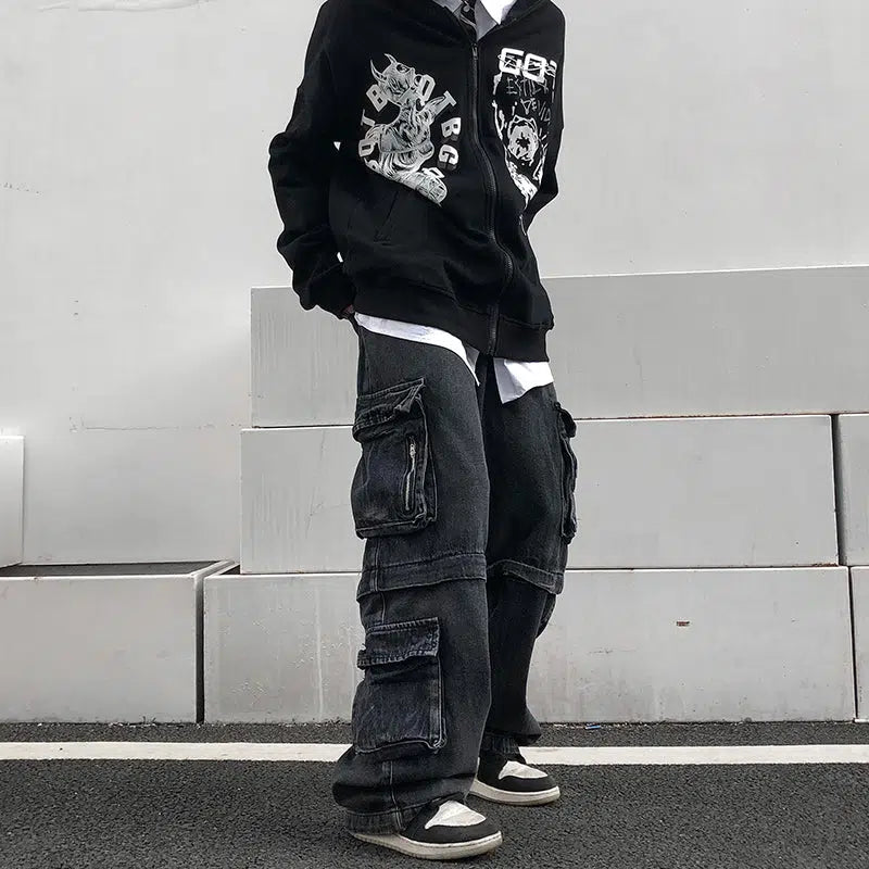 Black Denim Cargo Pants