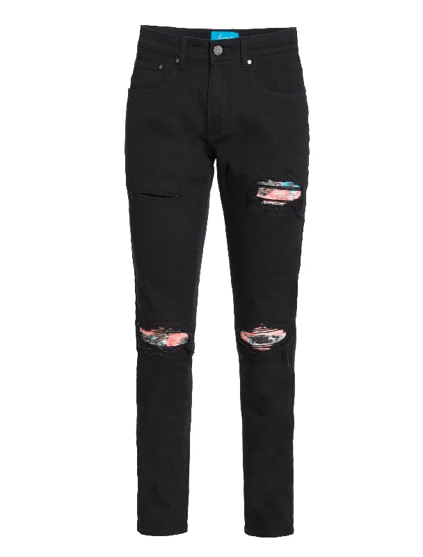 Black Quilted Jean with Art Patch (7564)