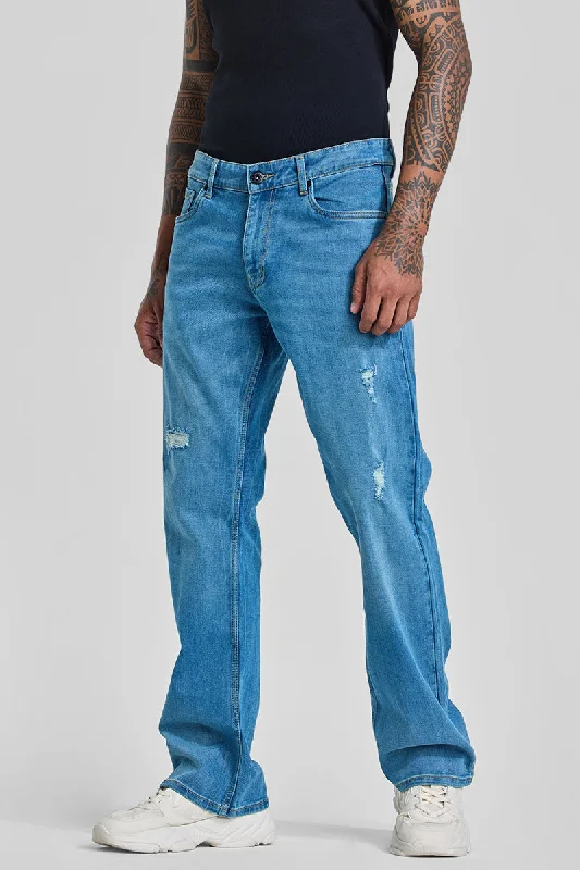 Blue Distressed Bootcut Jeans