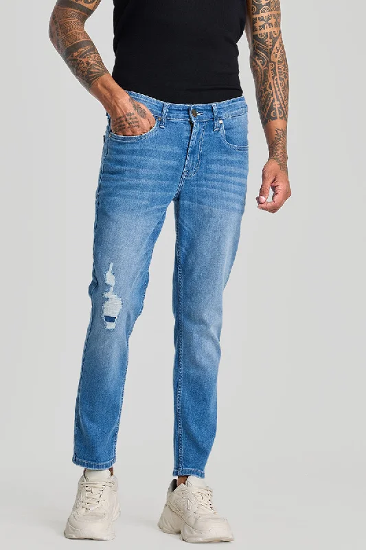 Blue Distressed Slim Fit Jeans