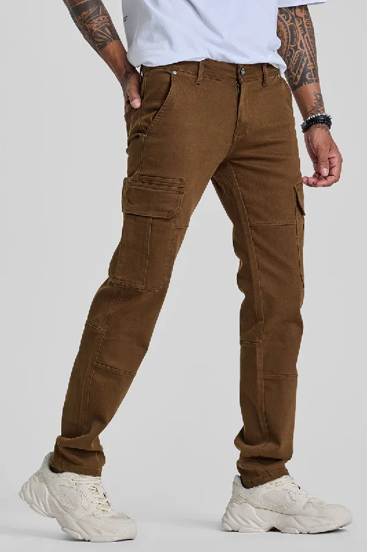 Brown Slim Fit Cargo Jeans