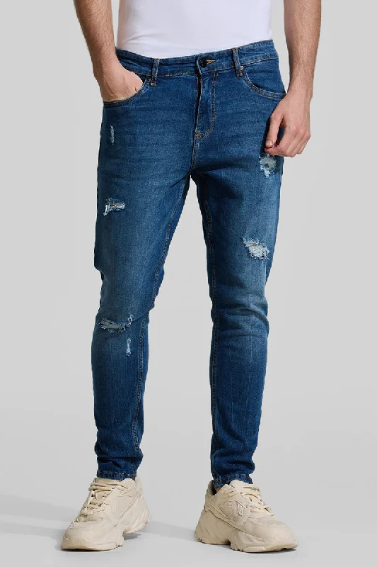 Denim Blue Distressed Skinny Fit Jeans