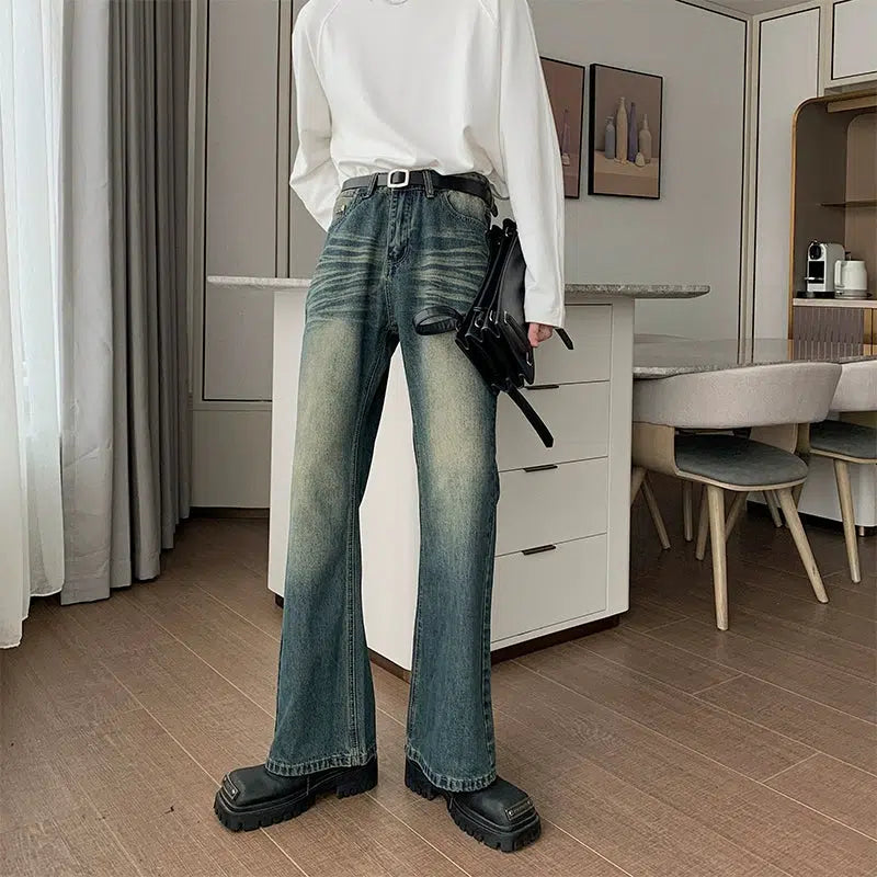 High Waist Washed Straight Leg Jeans