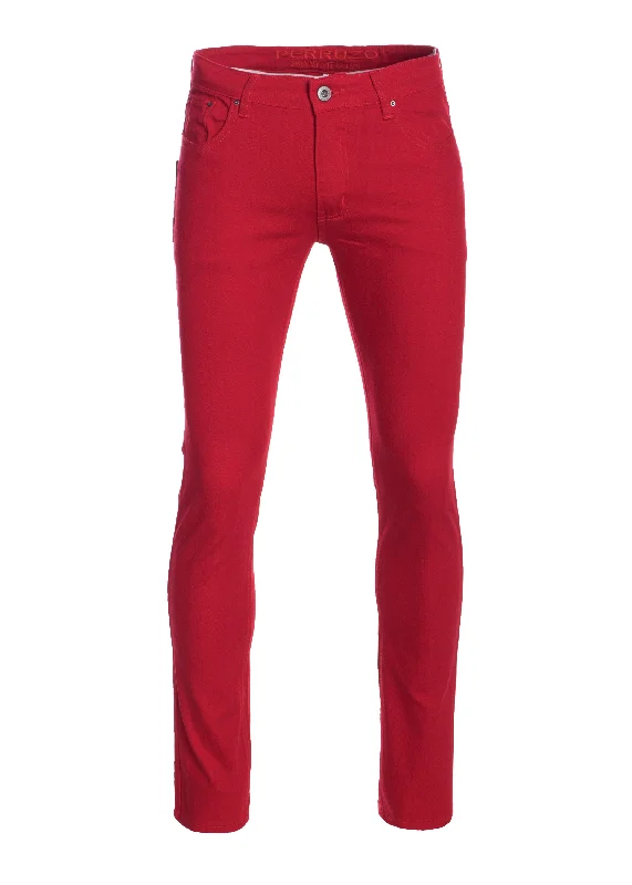 Men's Skinny-Stretch Cotton Pants, Red 717