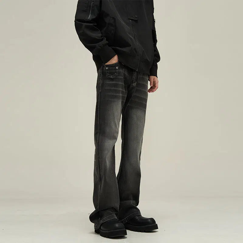 Washed Black Slim Fit Denim Flared Pants