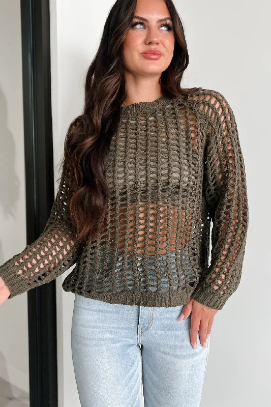 Castillo Hollow Knit Sweater Top (Olive)