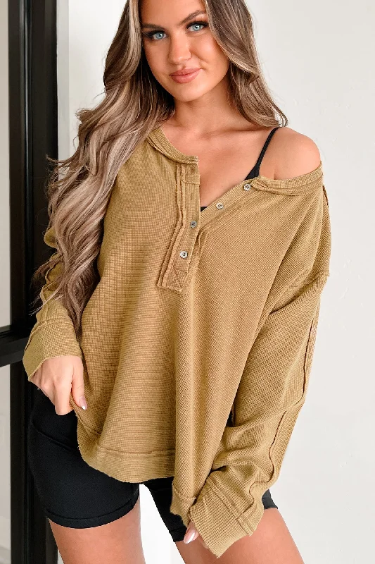 Odette Long Sleeve Oversized Thermal Top (Dark Khaki)