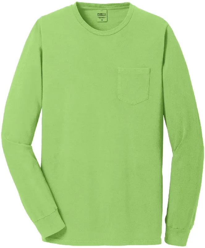 CLOSEOUT - Port & Company Beach Wash Garment-Dyed Long Sleeve Pocket Tee