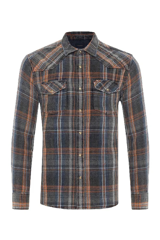 Rust Checkered Denim Shirt