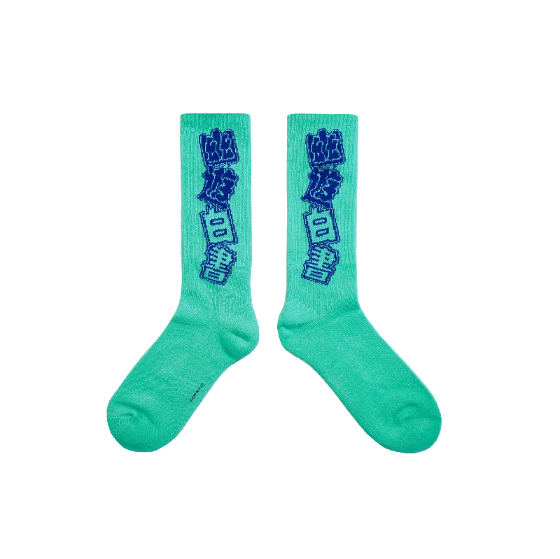 Kanji Title Teal Crew Socks