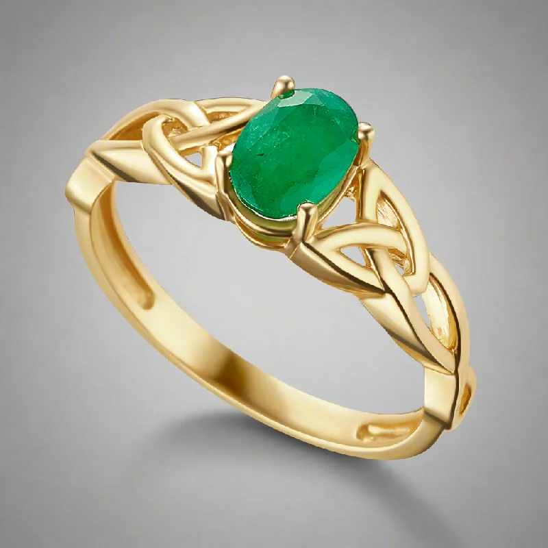 14k Gold Emerald Trinity Ring